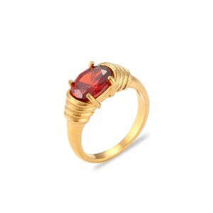 Gold Heirloom Cocktail Ring with Red Zircon Ruby